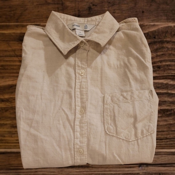 "OLD NAVY" WOMEN'S THE TUNIC SHIRT ~ BEIGE BUTTON-DOWN LONG-SLEEVE SZ. SP - Picture 8 of 8